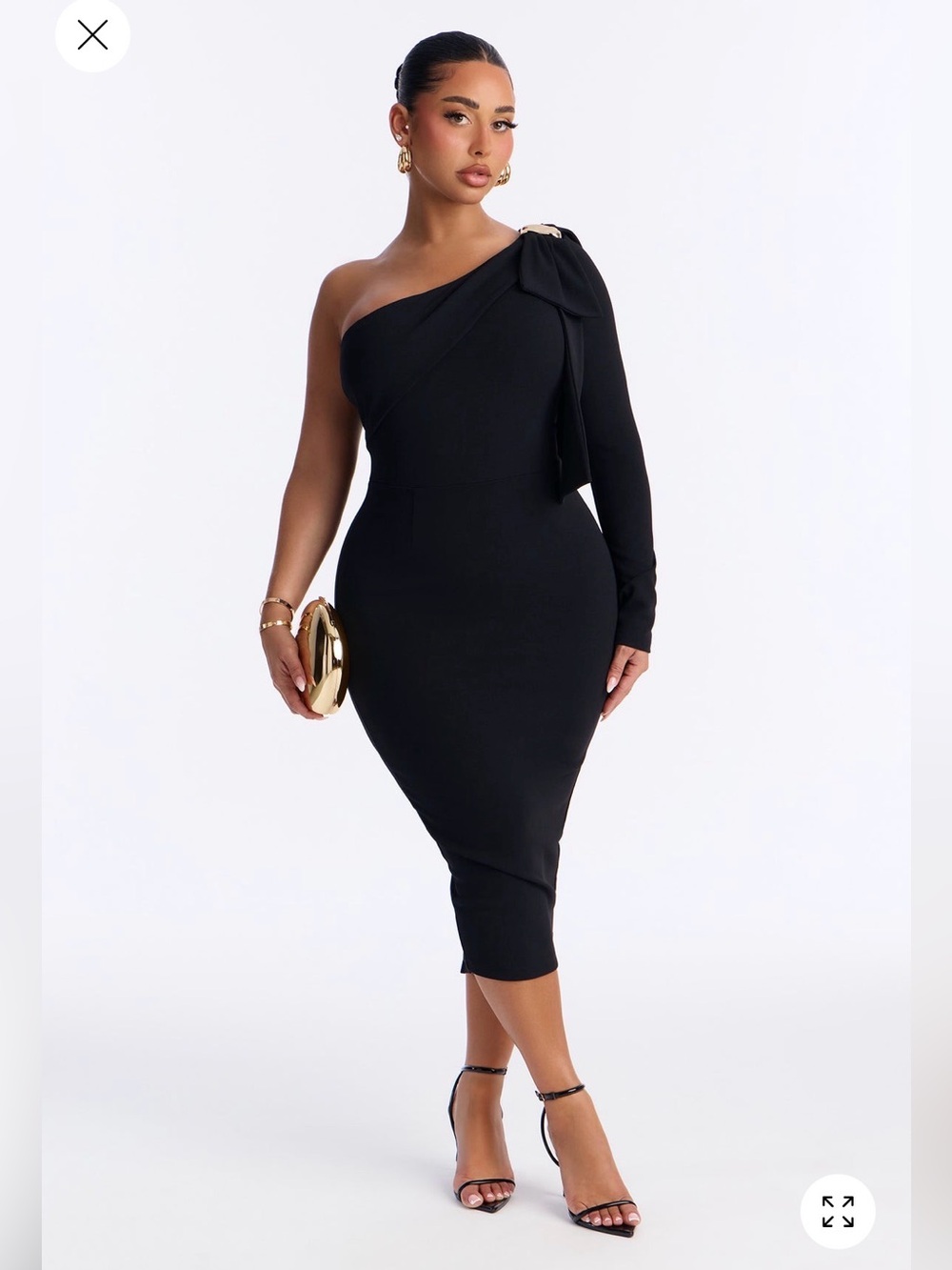 One-Shoulder Black Cocktail Dress with Gold Accent